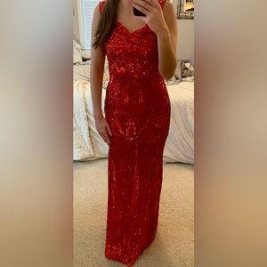 Long Sparkly Red Prom Dress